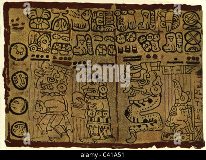 Schreiben, Schrift, Südamerika, Maya, Fragment eines Maya Tonalamatl, Tonalamatl, Alamatl, Ton, Farbdruck, Farbdruck, chromatischer Druck, Zeichen, Schilder, Piktographie, Hieroglyphe, Hieroglyphen, Hieroglyphen, Maya, Maya-Kultur, Südamerika, Charakter, Charaktere, historisch, historisch, zusätzliche-Rechte-Clearenzen-nicht verfügbar Stockfoto