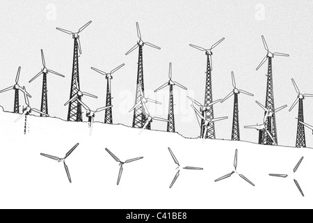 Stromerzeugende Windmühlen Tehachapi, CA Stockfoto