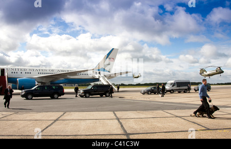 US-Präsidenten Boeing 757 Airforce One bereitet nehmen ab am Flughafen London Stansted nach seinem Staatsbesuch in Großbritannien Stockfoto