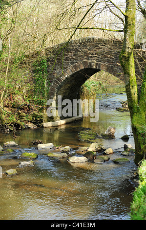 Kleine Steinbrücke über den Fluss Lew Devon Stockfoto