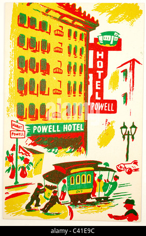 Powell Hotel in San Francisco, Kalifornien, von einem Jahrgang 1940er Jahre Post Karte Stockfoto