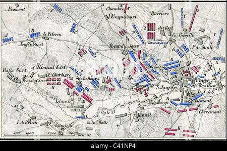 Ereignisse, Krieg der 7. Koalition 1815, Schlacht von Wavre, 18./19.6.1815, Plan, Lithographie von M. Frommann, 19. Jahrhundert, Frankreich, Napoleonische Kriege, Französisch, Preußen, Preußen, Belgien, Hundert Tage, historisch, historisch, Zusatzrechte-Clearences-nicht vorhanden Stockfoto