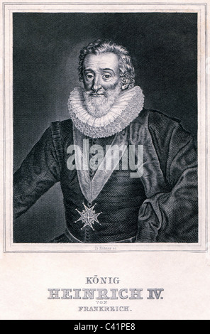 Heinrich IV., 13.12.1553 - 14.5.1610, König von Frankreich 1594-1610, halbe Länge, Stahlstich, Jahrhundert, Artist's Urheberrecht nicht gelöscht werden Stockfoto