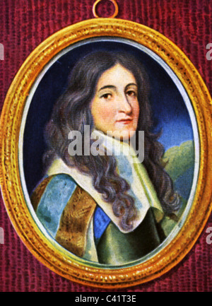 James II., 24.10.1633 - 17.9.1701, König von England 6.2.1685 - 11.12.1688, Porträt, Miniatur, 17. Jahrhundert, Zigarettenkarte, Hamburg, 1933, Stockfoto