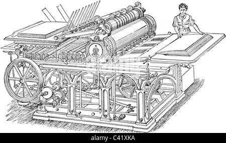 Buchillustration des 19. Jahrhunderts, 9. Ausgabe der Encyclopaedia Britannica, Bremner Druckmaschine (1875) entnommen Stockfoto