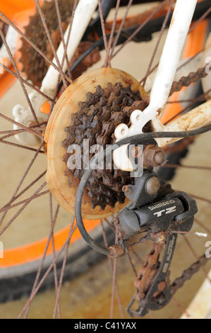 Stark verrostet oder korrodierte Fahrrad Getriebe. Stockfoto