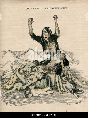 Ereignisse, zweiter Burenkrieg 1899 - 1902, Karikatur, 'Les Camps de reconcentration', Zeichnung von Jean Veber, 'L'Assiette au Beurre', Nr. 26, 28.9.1901, Zusatzrechte-Clearences-nicht vorhanden Stockfoto