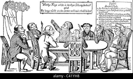 Geographie / Reisen, Deutschland, Politik, Zensur, Karikatur 'der Denkerklub', um 1820, Zusatz-Rechte-Clearenzen-nicht vorhanden Stockfoto
