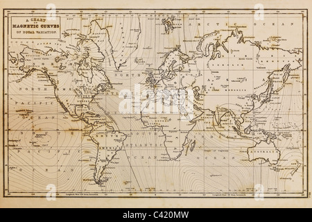 Foto einer echten Hand gezeichneten Weltkarte, sie wurde im Jahre 1844 und daher sind die Länder genannt, da sie in diesem Zeitraum waren Stockfoto