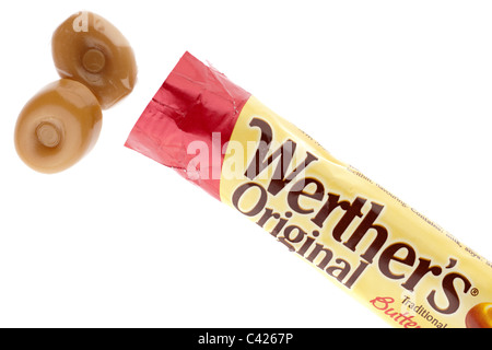 Offene Packung Werthers original Bonbons Stockfoto