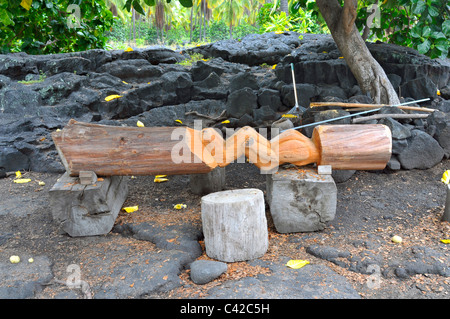 Holzschnitzereien Sie Stadt der Zuflucht Kona Hawaii Pacific Ocean Stockfoto