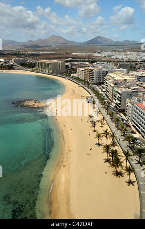 Strand Playa del Reducto und Skyline von Arrecife, Lanzarote, "Kanaren" Stockfoto