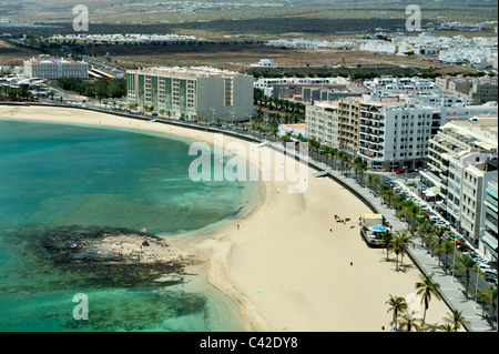 Strand Playa del Reducto und Skyline von Arrecife, Lanzarote, "Kanaren" Stockfoto