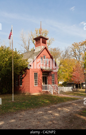 Ein Zimmer-Schulhaus in Billie Creek Village Leben Geschichtsmuseum in Rockville, Parke County, Indiana Stockfoto