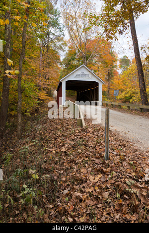 Zacke Cox Covered Bridge entstand im Jahre 1908 Span Rock laufen oder Eisen Run Creek in Bradford Station im Parke County, Indiana, USA Stockfoto