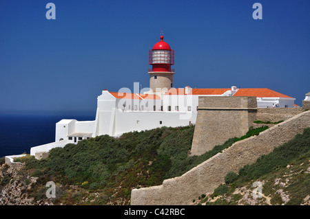 Der Leuchtturm, Cabo de São Vicente, Algarve, Portugal Stockfoto