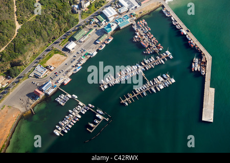 Luftaufnahme von Hout Bay Harbour auf Kapstadts Atlantikküste. Stockfoto
