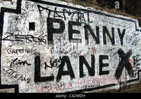 Penny Lane Straßenschild in Liverpool. Stockfoto