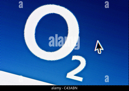 Nahaufnahme von der O2-Logo, wie auf ihrer Website zu sehen. (Nur zur redaktionellen Verwendung: print, TV, e-Book und redaktionelle Webseite). Stockfoto