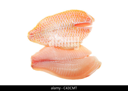 Red Snapper Fischfilets isoliert auf weiss Stockfoto