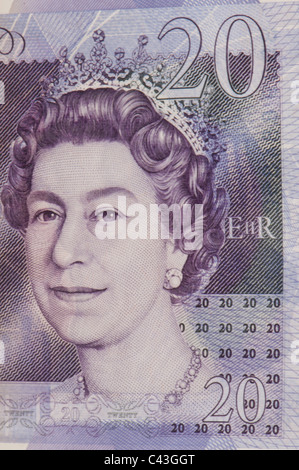 UK-20-Pfund-Note zeigt Königin Elizabeth II. Stockfoto