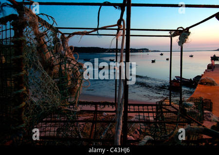 Fischernetze in Caminha Mündung und die Fluss-Nordportugal Minho Stockfoto