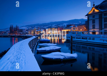 Rorschach, Schweiz, Kanton St. Gallen, See, Lake Constance, Hafen, Hafen, Hafen-Mole, Boote, Reflexion, Häuser, in- Stockfoto