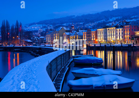 Rorschach, Schweiz, Kanton St. Gallen, See, Lake Constance, Hafen, Hafen, Hafen-Mole, Boote, Reflexion, Häuser, in- Stockfoto