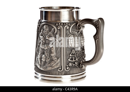 Edmund Hillary und Sherpa Tenzing Norgay porträtiert Royal Geographical Society sesquicentennial Zinn Tankard 1830-1980 JMH4961 Stockfoto