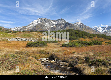 Schweiz, Ticino, San Bernardino Pass, Wiese, Bach Stockfoto