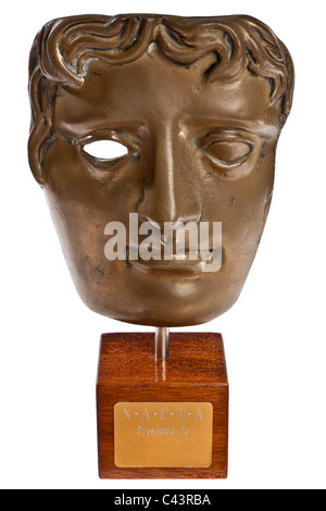 Ähnlich wie eine BAFTA Award-Maske "NAFTA" Statuette produziert als Parodie Requisit für eine satirische Sendung JMH4965 Stockfoto