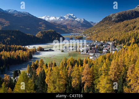 Ansicht, Champfèr, Engadin, Graubünden, Graubünden, Herbst, Hotel, Oberengadin, Oberengadin, Champferersee, Schweiz, Europa, Se Stockfoto