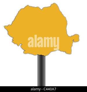 Rumänien Karte Straßenschild isoliert auf einem weißen Hintergrund. Stockfoto