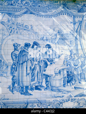 Azulejo, Christopher Colombus, Darstellung, Holiday, Wahrzeichen, Lissabon, auf der Suche, Karte, Deutschland, Europa, Fliesen, Tourismus, Travel, Va Stockfoto