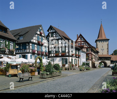 Baden-Württemberg, Schwarzwald, leere Straße, Gegenbach, Deutschland, Europa, Urlaub, Häuser, Wahrzeichen, Schwarzwald, Fachwerk, Touri Stockfoto