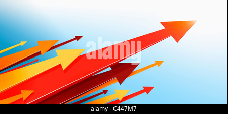Eine große Gruppe von Pfeilen nach oben Stockfoto