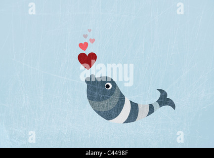 Ein Fisch Liebe Herz Seifenblasen Stockfoto