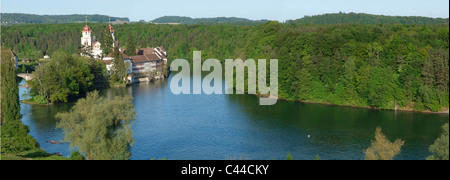 Münster, Kirche, Rheinau, Landschaft, Natur, Querformat, Rhein, Kanton Zürich, Schweiz, Panorama, Stockfoto