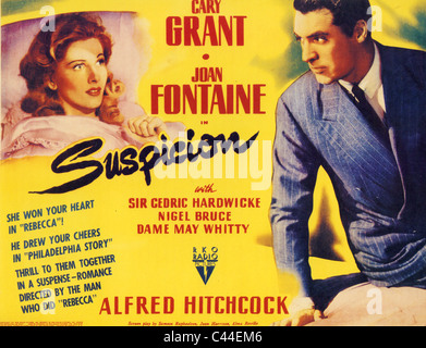 Verdacht-Poster für 1941 RKO film mit Cary Grant und Joan Fontaine Directd von Alfred Hitchcock Stockfoto