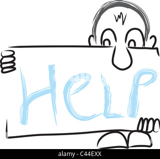 Isolierte Hilfe Skizze befeuerte Mann Stockfoto