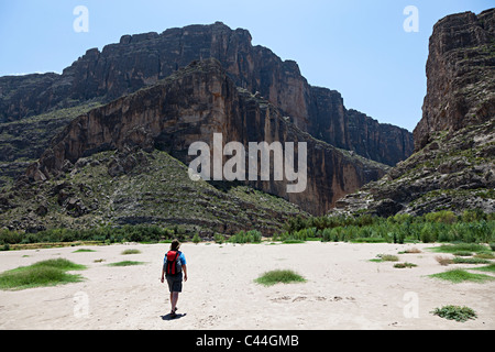 Wandern in Richtung Santa Elena Canyon Rio Grande Fluss Big Bend Nationalpark Texas USA Stockfoto