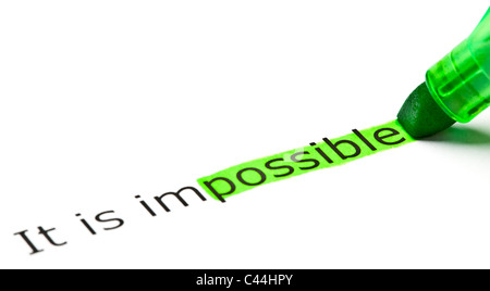 Das Wort "möglich" als Teil des Wortes "unmöglich" grün markiert Stockfoto
