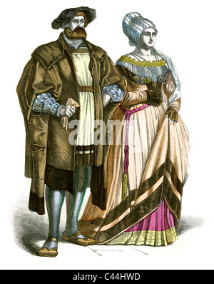 16. Jahrhundert deutsche Edelmann und Dame in modische Kleidung Stockfoto