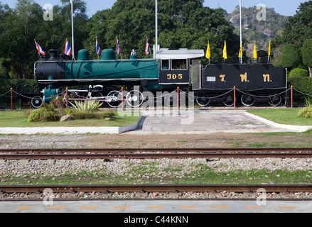 Historische Eisenbahn auf dem Display an der Railway Station Hua Hin Thailand Stockfoto