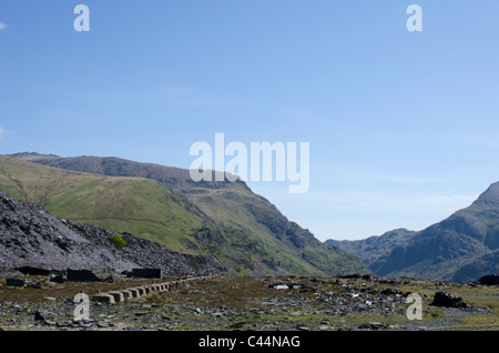 Mit Blick auf LLanberis Pass aus Schiefer Dinorwig Mine, Snowdonia, North Wales, UK Stockfoto