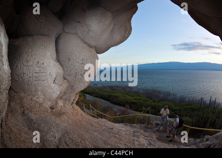 Felsgravuren der Taino Kultur Nationalpark Lago Enriquillo Dominikanische Republik Stockfoto