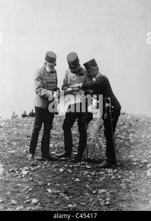 Kaiser Franz Joseph I und Erzherzog Franz Ferdinand während einer kaiserlichen Manöver 1908 Stockfoto