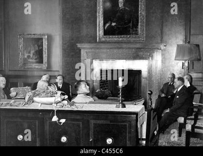 Hitler, Mussolini, Chamberlain, Wilson, Ciano und Daladier auf der Münchner Konferenz 1938 Stockfoto
