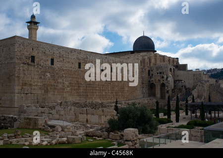 Die Al-Aqsa-Moschee am Tempelberg von Dung Gate gesehen. Jerusalem, Israel. 2. Juni 2011. Stockfoto