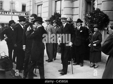 Austen Chamberlain auf einer Sitzung des Völkerbundes Stockfoto